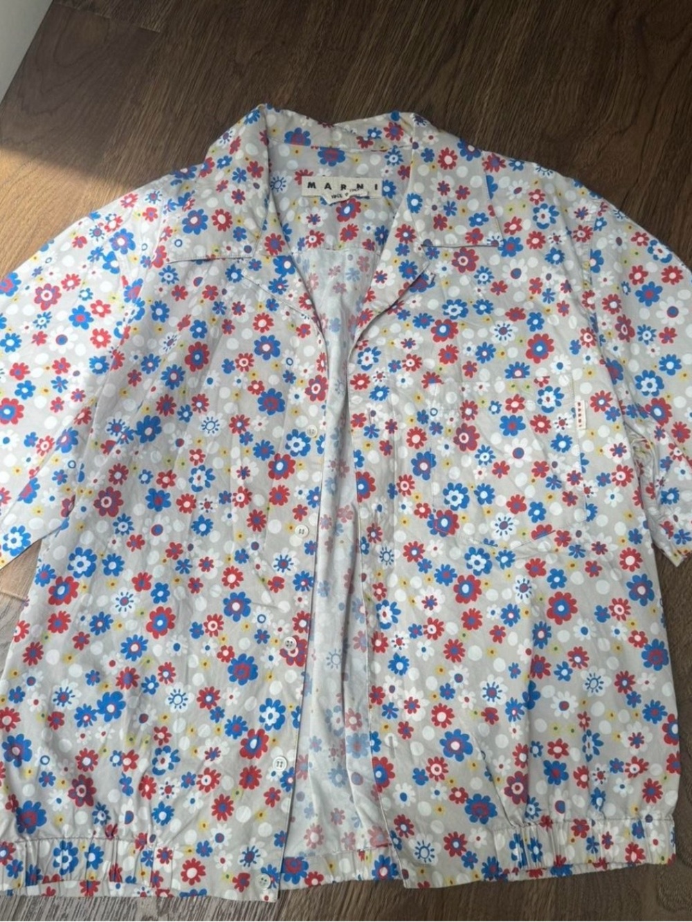 Marni Grey Floral Short-Sleeve Button-Down Shirt